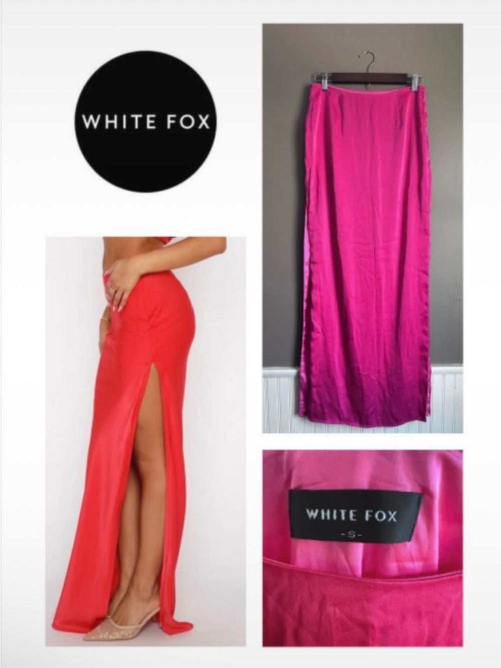 White Fox Hot Pink Silk Like Maxi Skirt Size Small